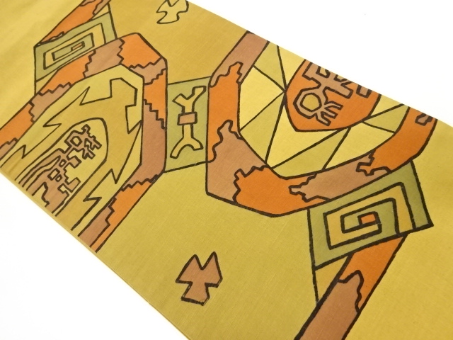 手織り紬　抽象模様名古屋帯